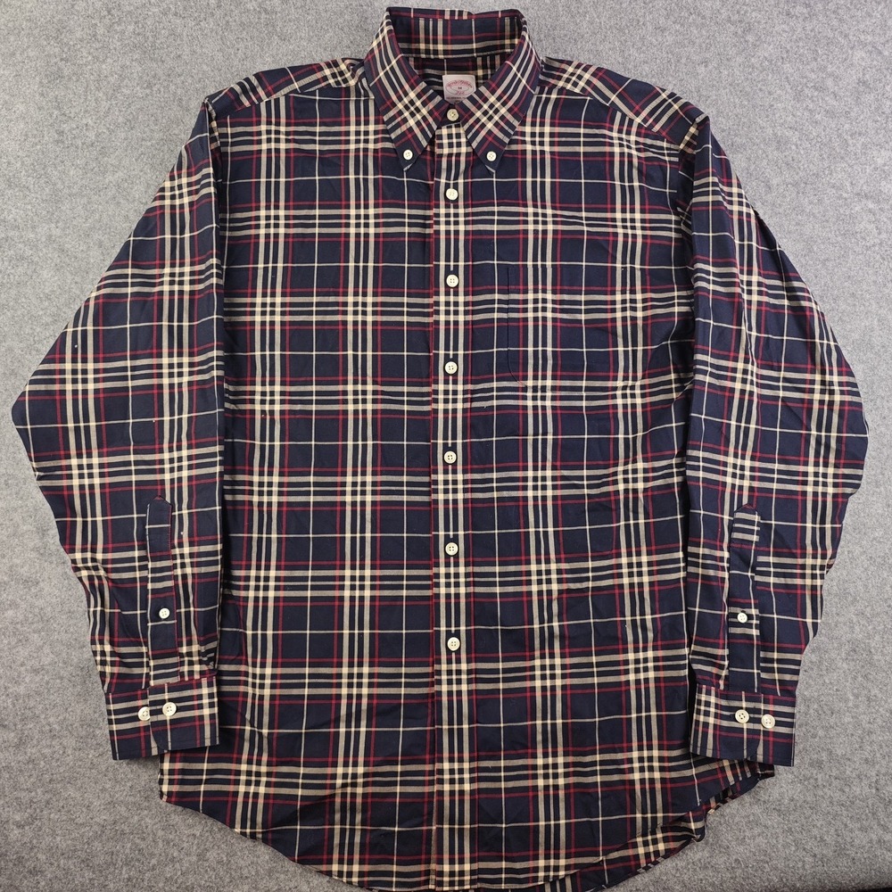 Brooks Brothers 346 Shirt Mens Medium Blue Red Plaid Long Sleeve Button Down